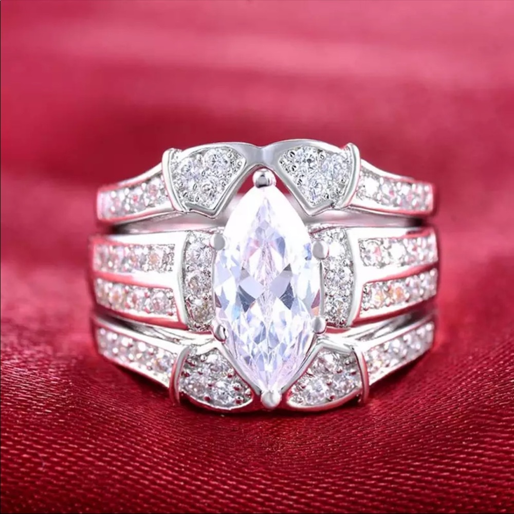 3in1 silver 925 marquise cut diamond Wedding ring - Picture 2 of 2